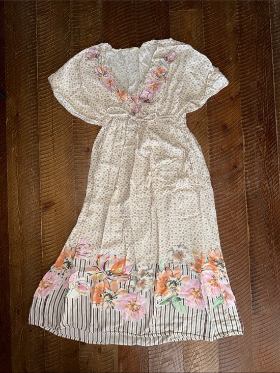 Cost Plus World Market Dresses & Skirts - Cost Plus World Market Cream Maxi Dress with Pink & Orange Floral Trim